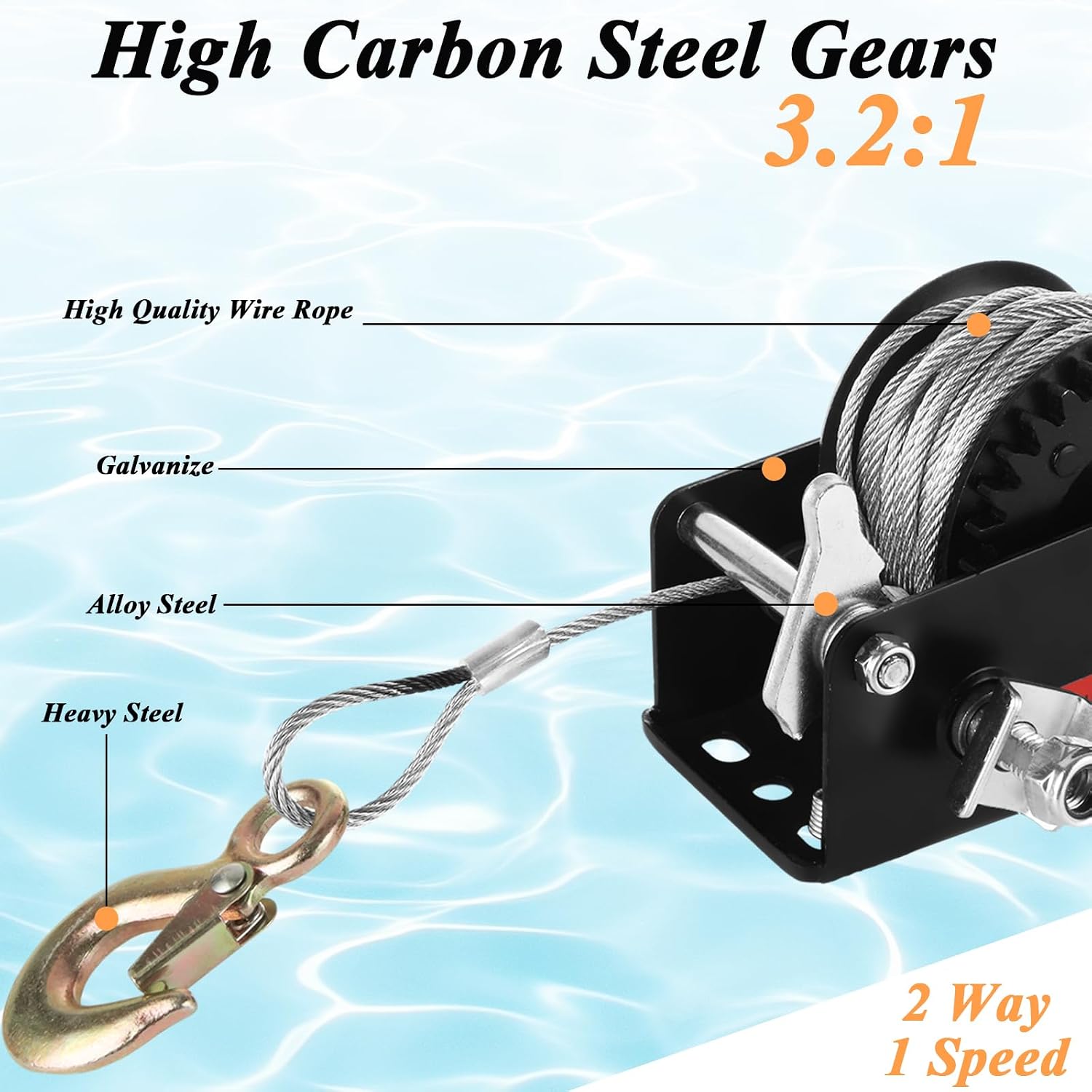 800LB Hand Winch Boat Trailer Winch Heavy Duty Hand Crank Winch with 33ft Steel Cable for Trailers, ATV Jet Ski Trailer Small Winch