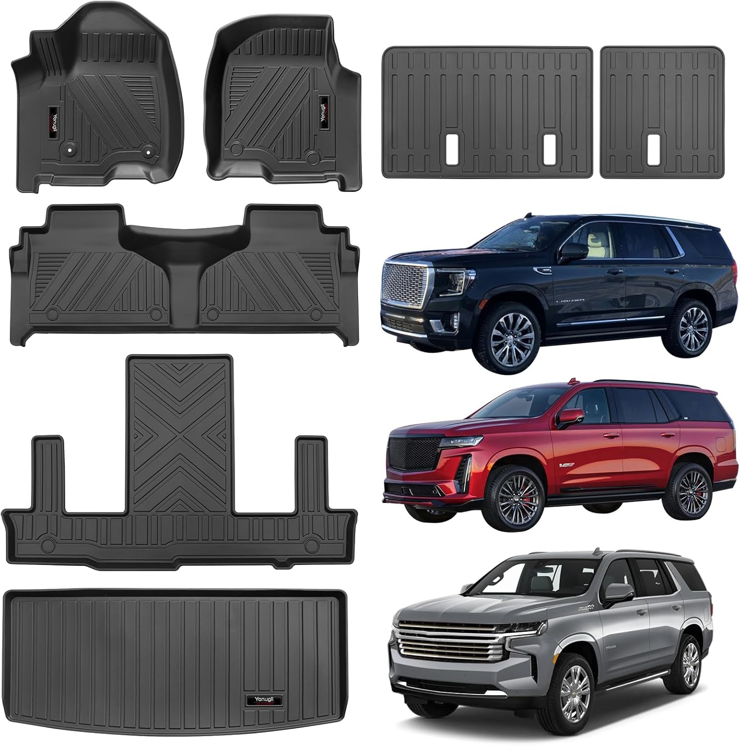 for 2021-2025 Chevy Tahoe/GMC Yukon(Not XL) 7 Seat Floor Mats & Trunk Cargo Liner & Backrest Mat TPE All Weather Protection Accessories (only for 7 Seater) for 2021-2024 Chevy Tahoe 7 Seater Full Set