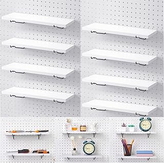 Qunclay 8 Pack Pegboard Shelf Set Wooden Pegboard Shelves with Metal Brackets Hook Wall Pegboard Shelving Heavy Duty Pegboard Shelf Pegboard Accessories for Crafts Home Office Garage Workbench (White)
