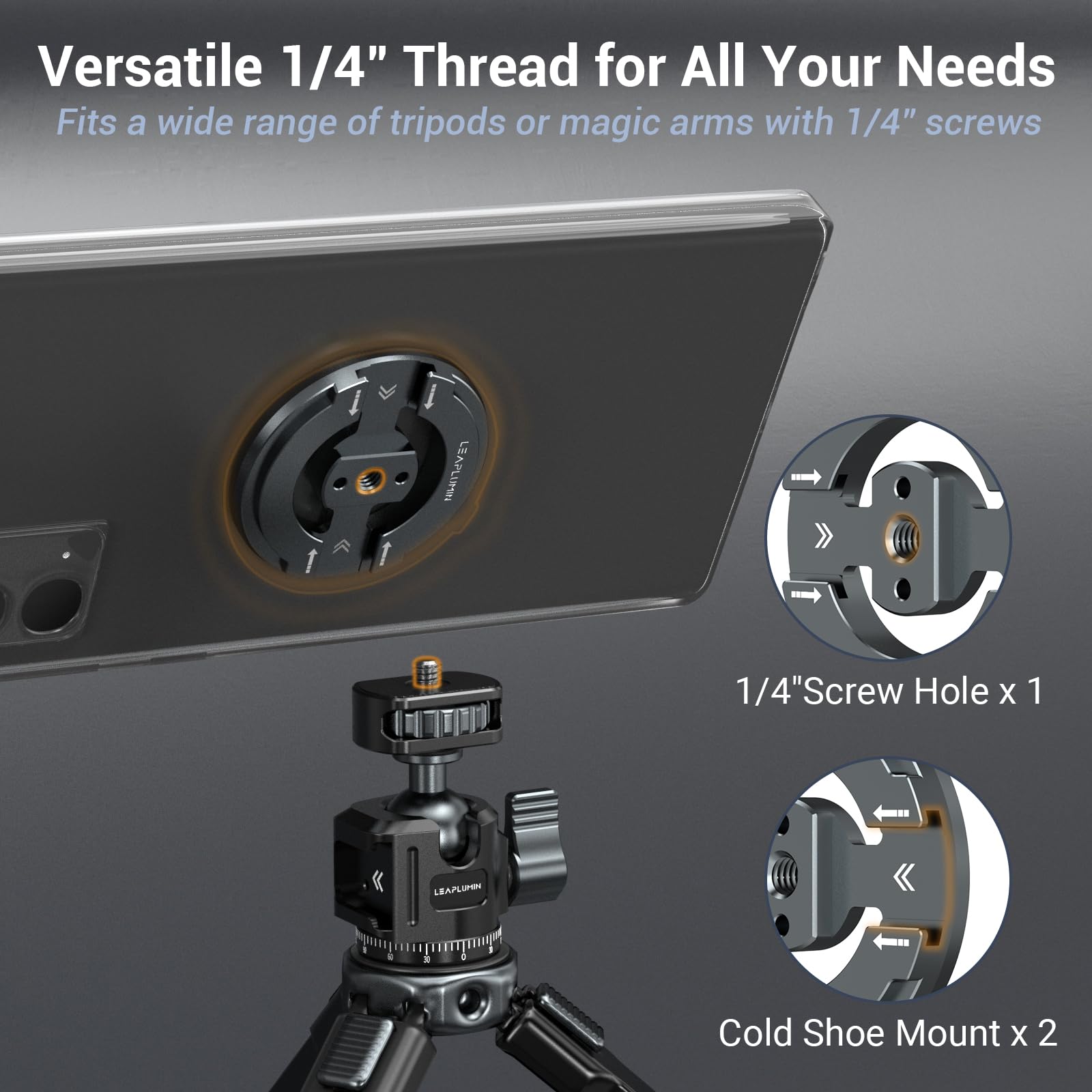Leaplumin Adattatore Magnetico Universale Per Treppiede | Anello Adesivo E Attacco 1/4" Per Smartphone Con Slitta Per Microfono E Luce