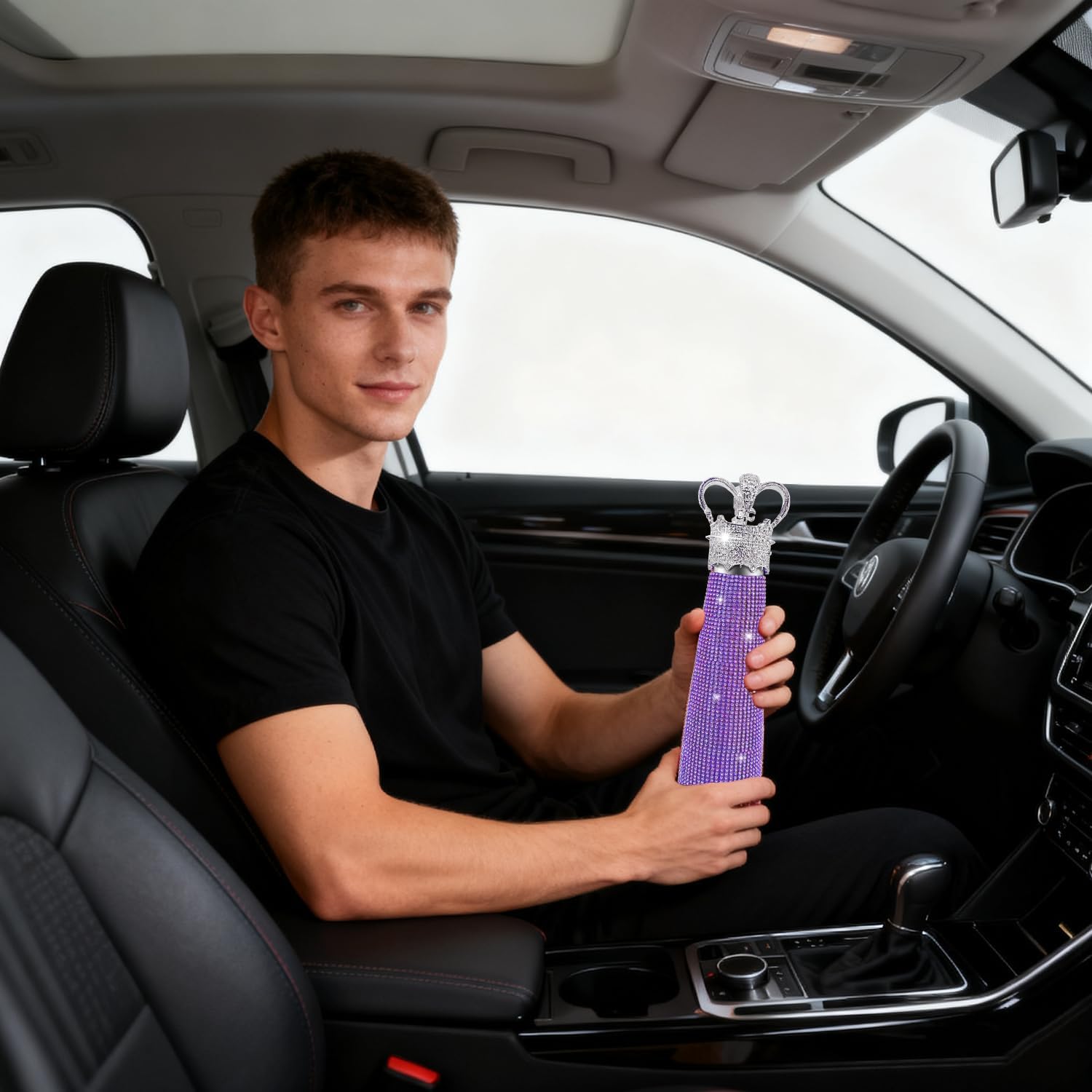 Diamond Water Bottle Bling Rhinestone Stainless Steel Thermal Bottle 17oz Queen Crown Insulated Water Bottle Gifts for Women Modern Home Table Decor-Purple