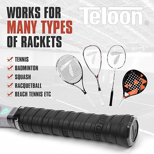 Miniatura 3 de Teloon Cinta de agarre para raqueta, cinta de agarre para tenis, (6 o 12 unidades) Absorbe las bandas elásticas antideslizantes para el sudor,