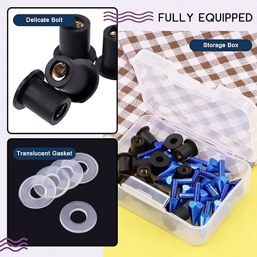 Miniatura 5 de Swpeet Juego de tornillos para parabrisas de motocicleta, con púas de aluminio, 15 unidades, para motocicleta, empalador corto, compatible con la