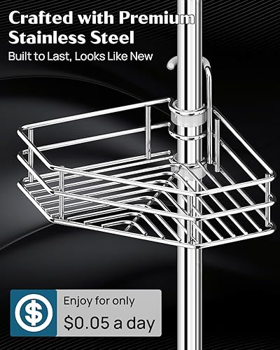 Miniatura 3 de SEIRIONE Poste de tensión esquinero para regadera, instalación rápida, organizador de ducha de baño sin óxido para almacenamiento de champú en la