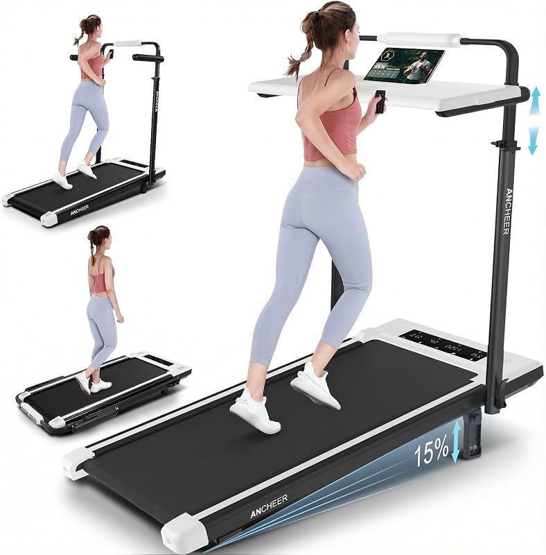 FUNMILY Upgrade Walking Pad Folding Treadmill with 12%/15% & Handle Bar, 3.5HP Foldable Under Desk Compact Treadmills for Home/Office/Gym, 400+lb Capacity, Shock Absorption