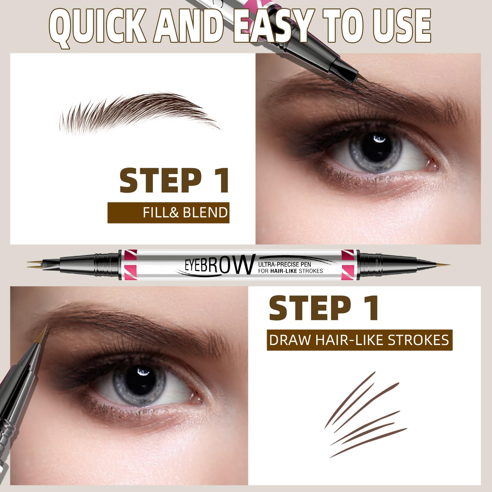 Matita per Sopracciglia Impermeabile Doppia Testa, Penna Eyeliner e Sopracciglia 2 in 1, Liquido Penna Sopracciglia Effetto Pelo per creare sopracciglia naturali, a lunga durata (Marrone scuro)