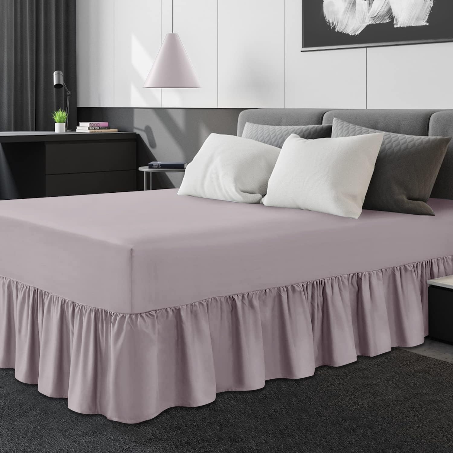 GC GAVENO CAVAILIA Non-Iron Percale Valance Sheet Single Bed | Lightweight & Breathable | Polycotton Soft & Cozy Frill Bed Sheets, Grey