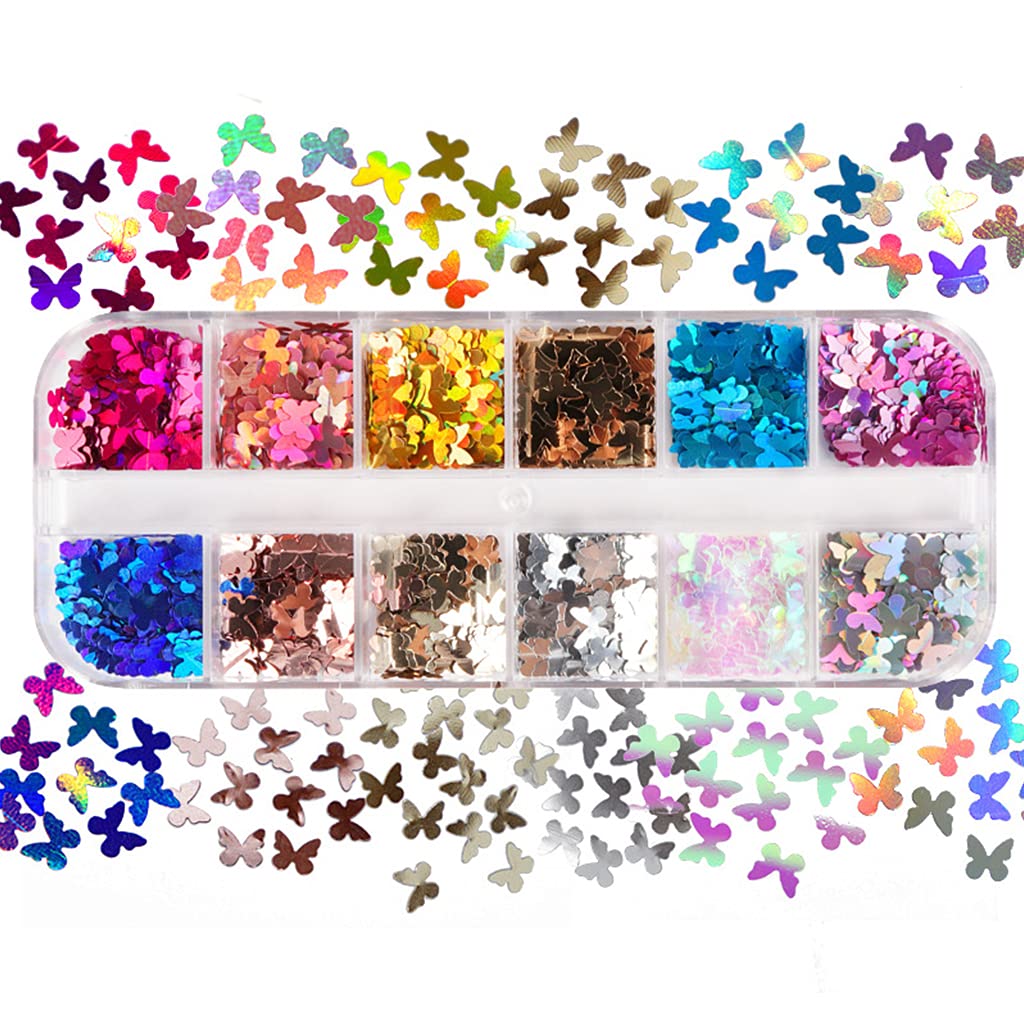 Ljmyy Multicolor 12 Grids/Box 5Mm For Butterfly Sequins Manicure Paillettes For Epoxy Resin Mold Filling Sticker