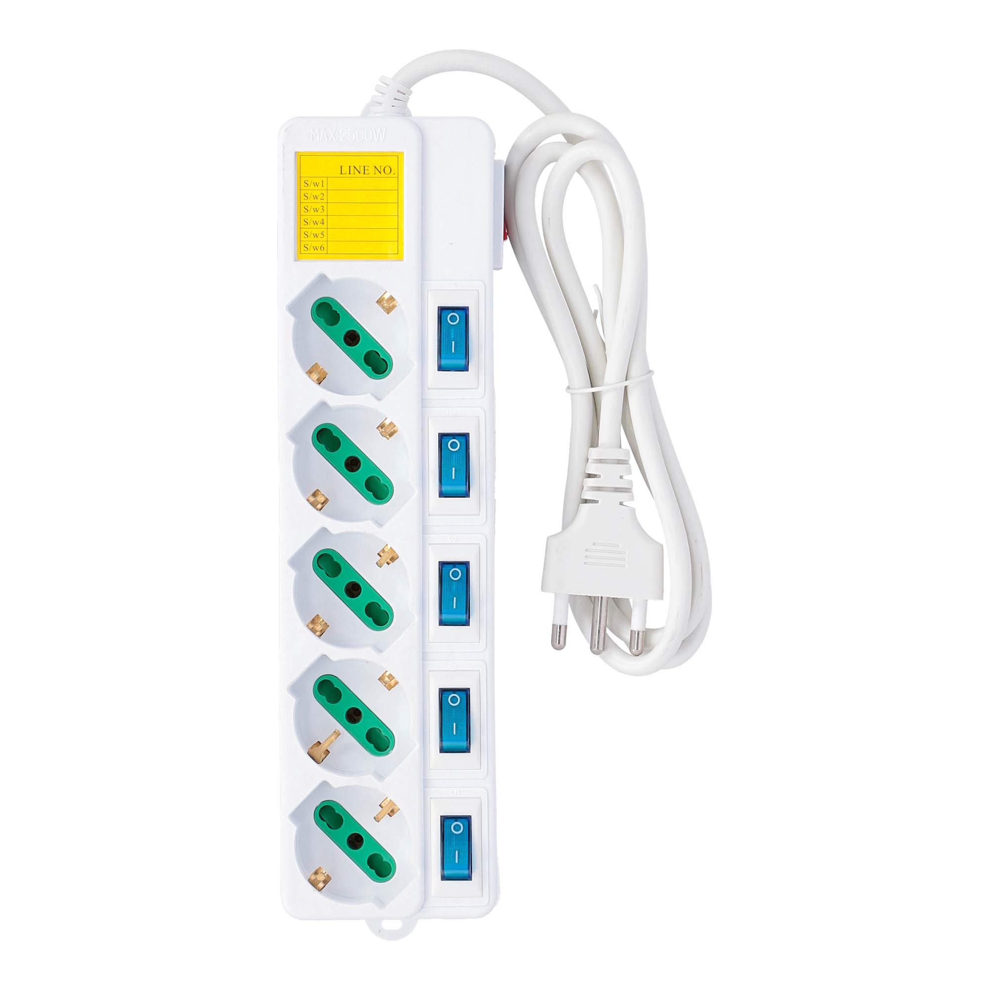 Extrastar Multipresa CIABATTA 5 Posti Indipendenti con 6 Interruttori Bipasso Schuko
