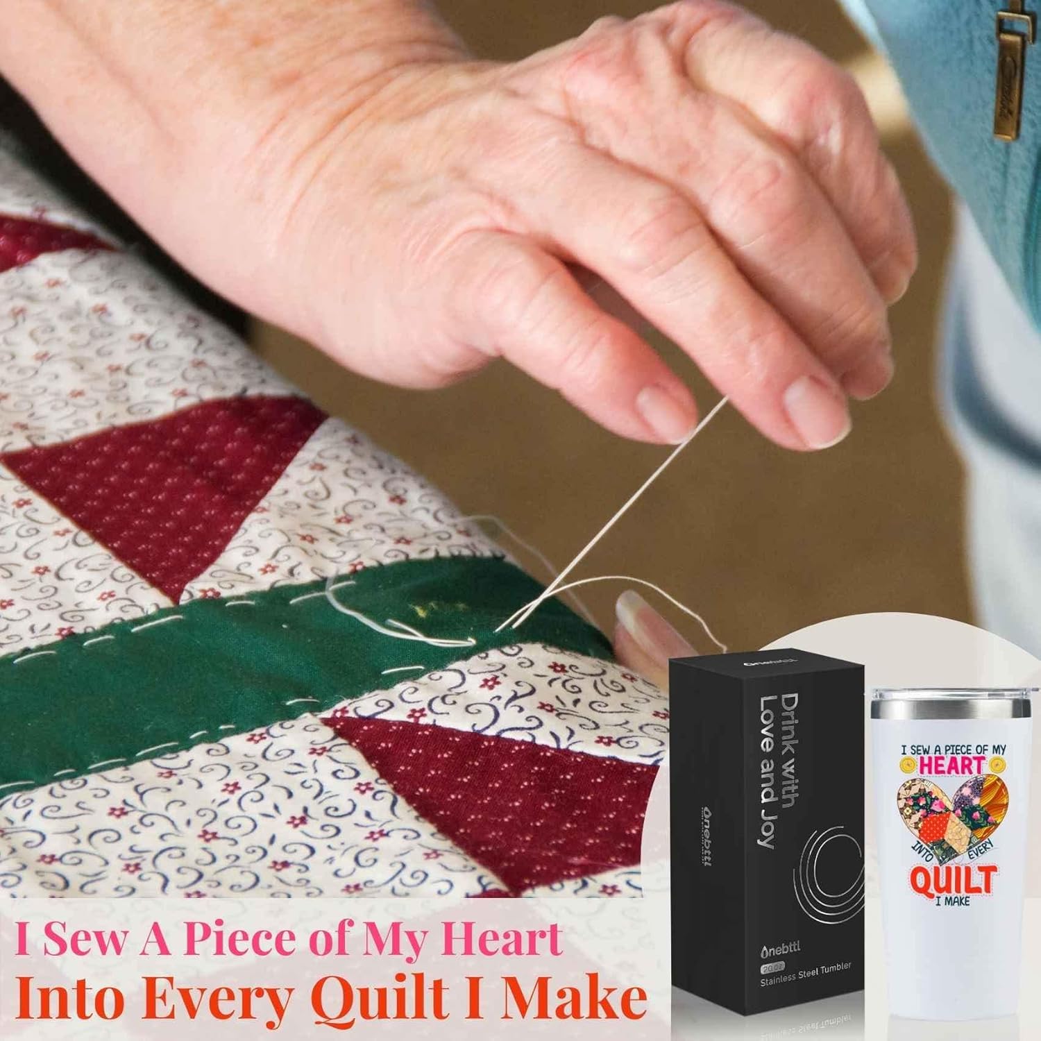 Onebttl Funny Quilting Gifts for Quilters & Women, 20oz Stainless Steel Insulated Travel Mug, Perfect Gifts for Sewing Knitting Seamstress for Birthday & Christmas - Quilt I Make - Image 6