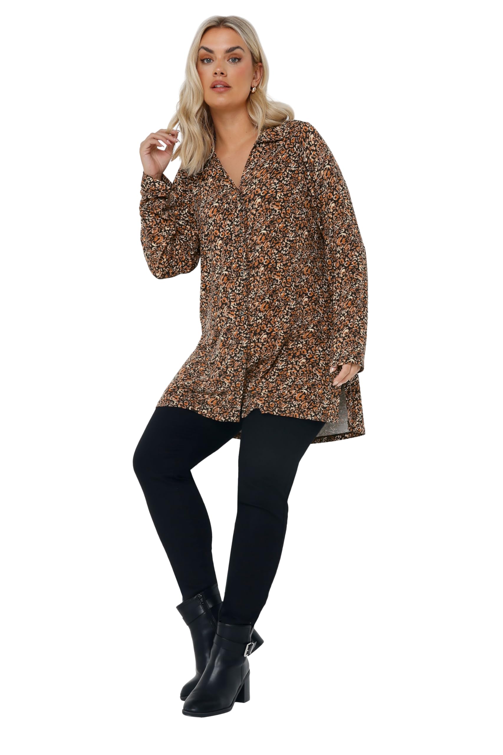 Yours Women's Brown Jersey Leopard Print Shirt In Size 20