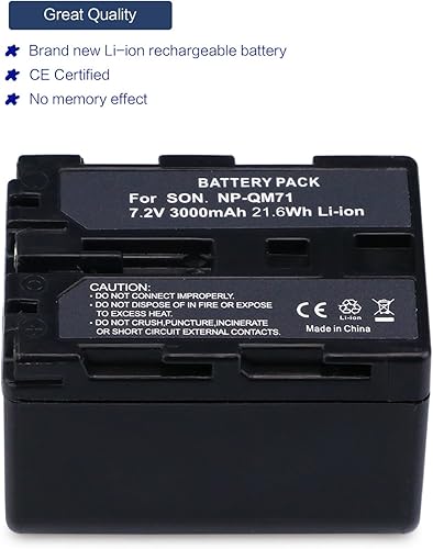 Miniatura 3 de melasta Batería de iones de litio NP-QM71 de 7.2V 3000mah compatible con cámara Sony Camcorder NP-QM70 QM71D NP-FM50 NP-FM30 NP-FM70 NP-FM71 NP-FM90