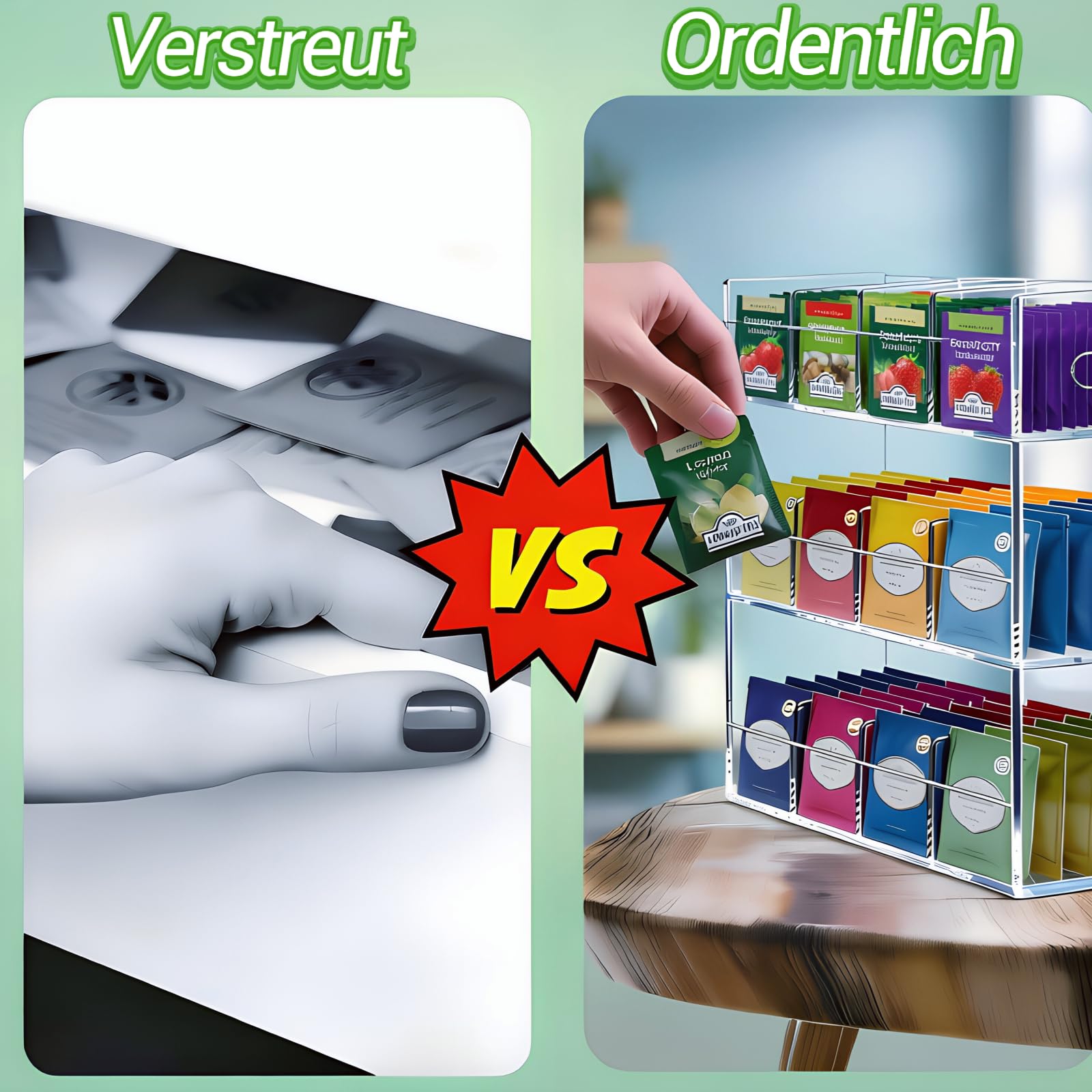 Teebeutel Aufbewahrung Organizer aus Acryl, 3-Stufiger, mit Fächern | Tee Organizer Küche für Vorratskammer, Durchsichtig Teeboxen für Teebeutel, Teebeutelhalter für Arbeitsplatten