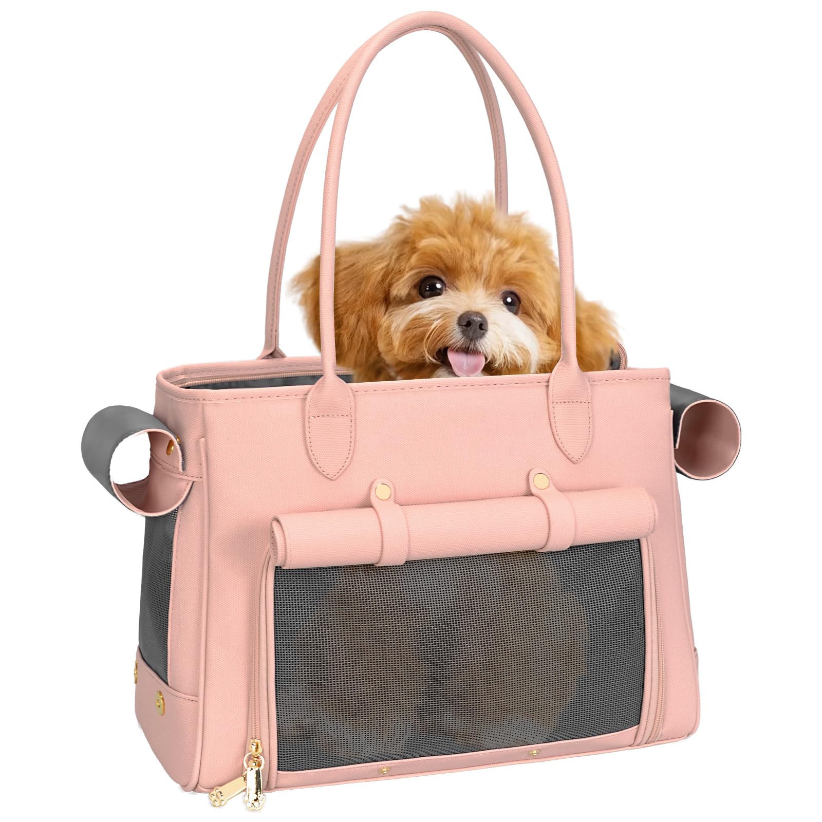 Minsong Fashion Pet Carrier Purse for Small Cat and Dog, Luxury Pu Soft-Sided Tote Bag with Large Pockets for Dogs and Puppies (Pink, 15.8" L x 7.5" W x 11.8" H) โ image 1