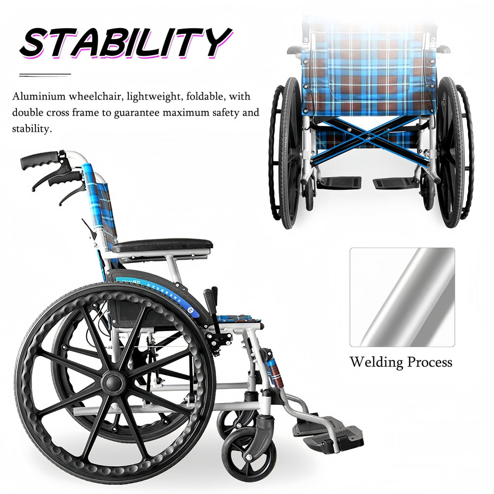 Silla de Ruedas Silla de Ruedas de Viaje Ligera de Aluminio Plegable, Sillas de Ruedas autopropulsadas Livianas para discapacitados y Personas Mayores A