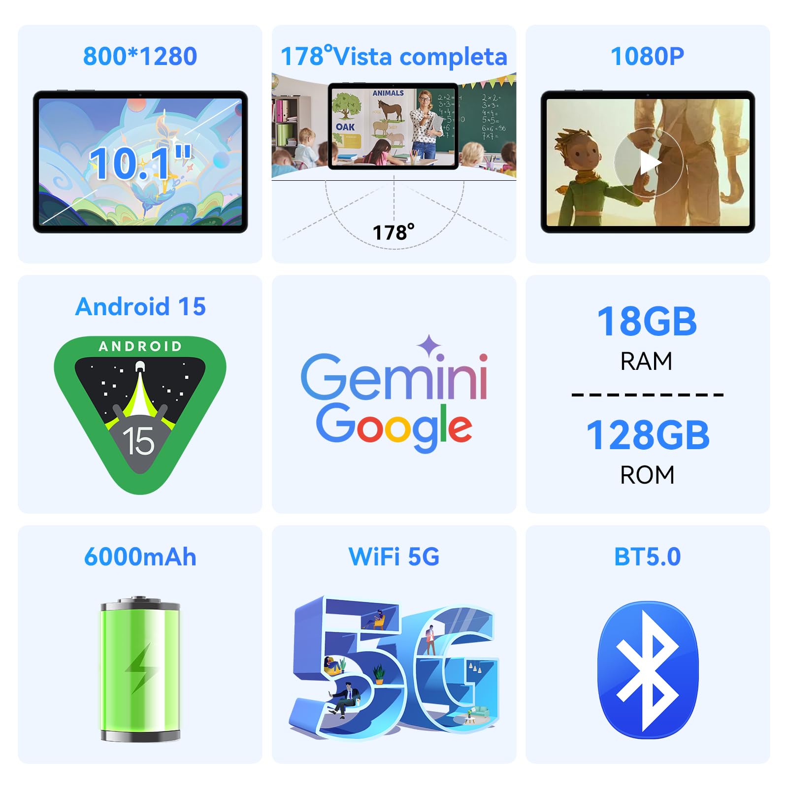 TABWEE Tablet con Teclado y Lapiz, 18GB RAM+ 128GB ROM | Tablet para Estudiantes, Android 15 Tablet 10 Pulgadas, 6000 mAh, Gemini AI, GPS, Face ID (Garantía de 4 Años)