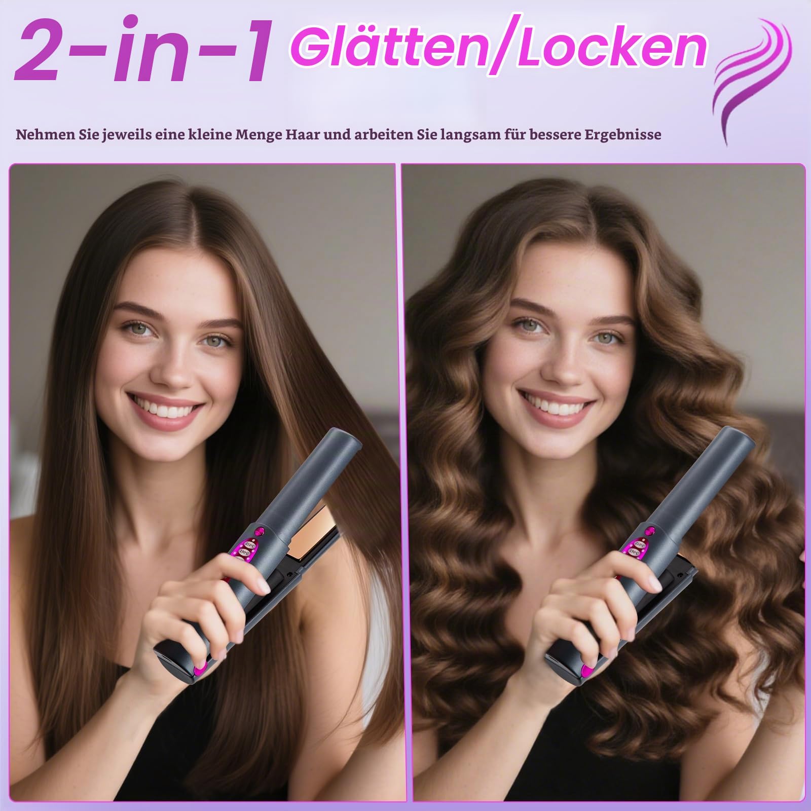 OBEST Kabelloser Haarglätter, 2-in-1 Kabelloses Glätteisen und Lockenstab