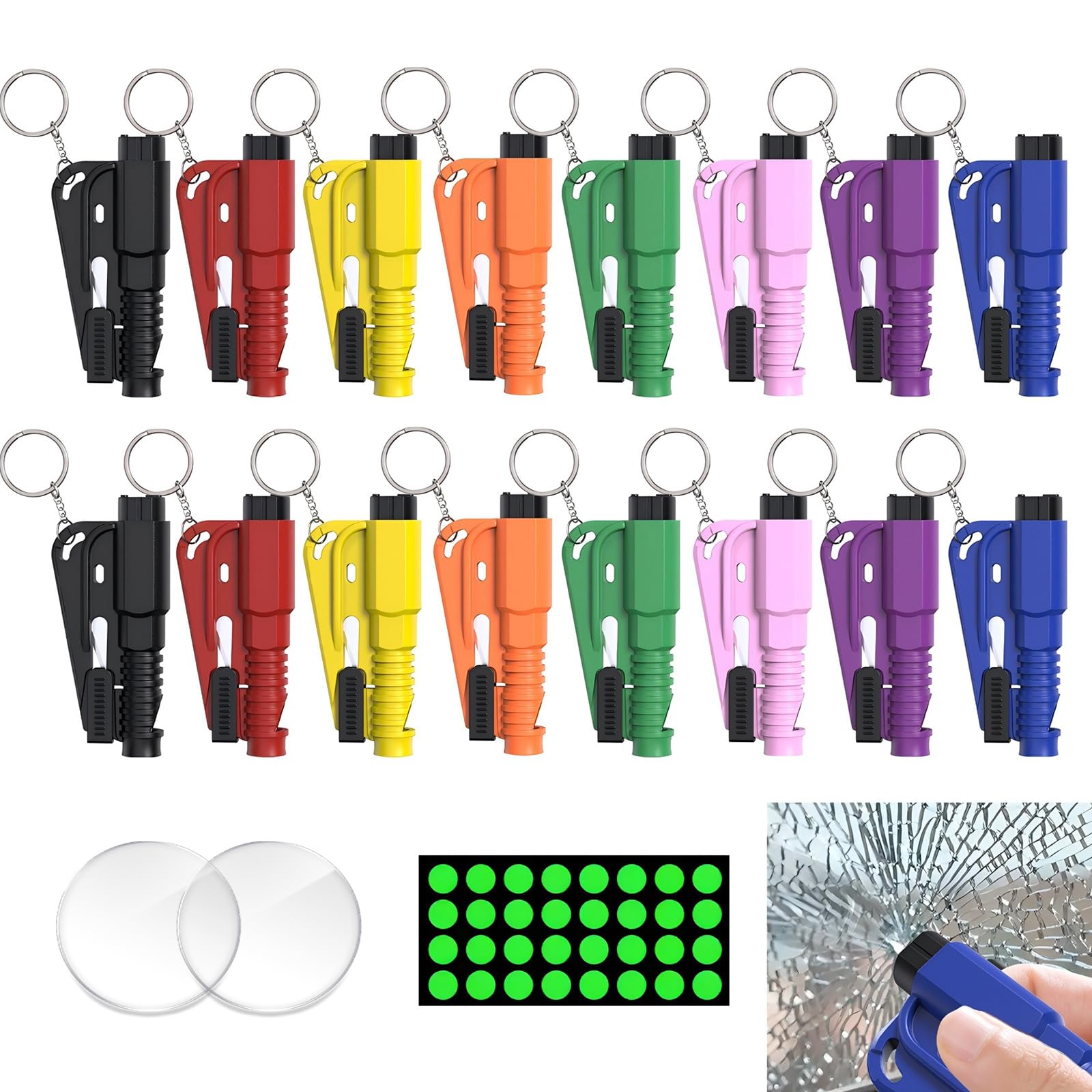 Car Window Breaker Tool 16 Pack 3in1 Portable Emergency Life Hammer Escape Tool Seat Belt Cutter and Glass Breaker with Keychain for Car All Vehicle,