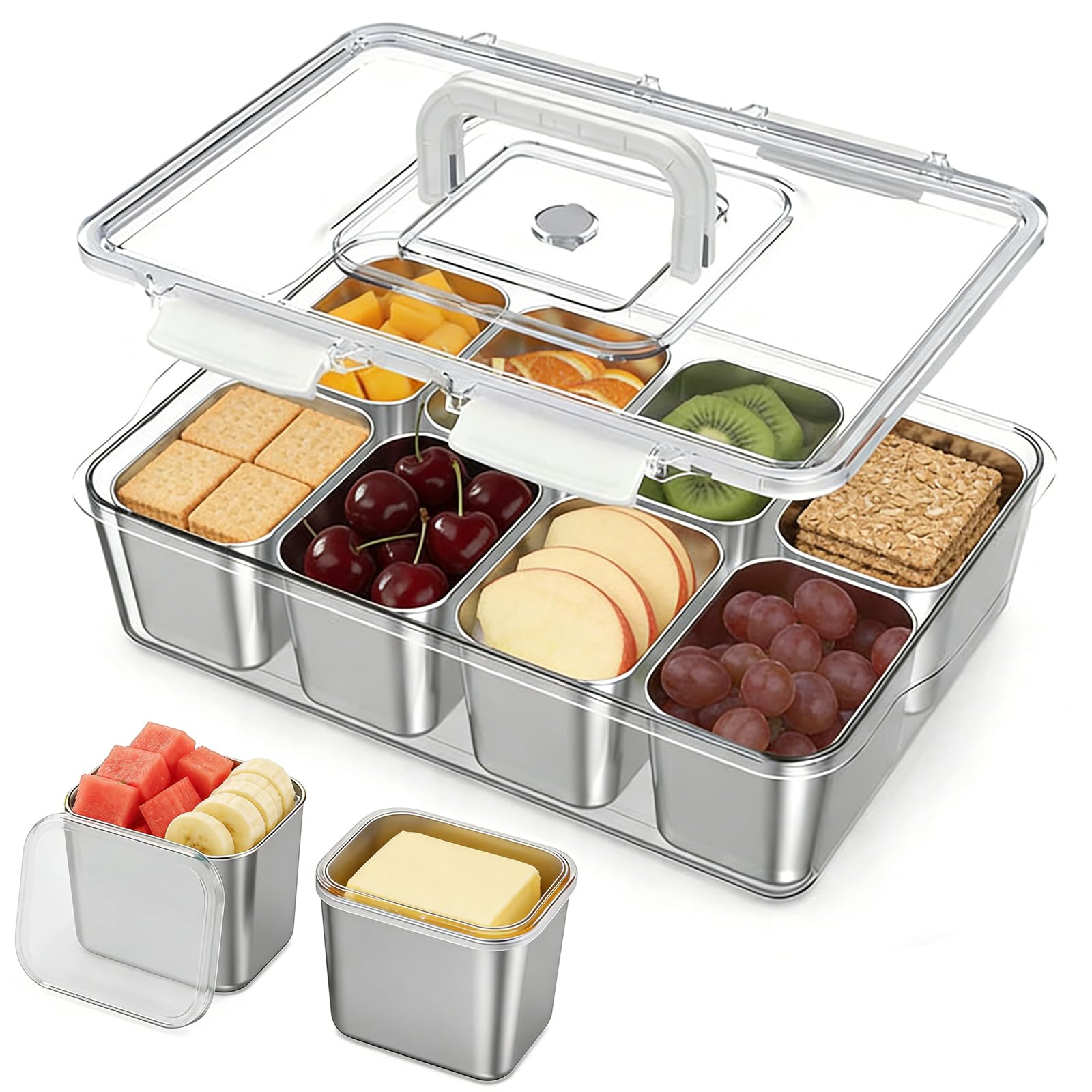 Recipiente para Snack, Tupper Compartimentos, El Acero Inoxidable Es Fácil De Limpiar Y Evita Los Malos Olores, La Caja para Snacks para Almacenar Fruta, Snacks Y Otros Alimentos