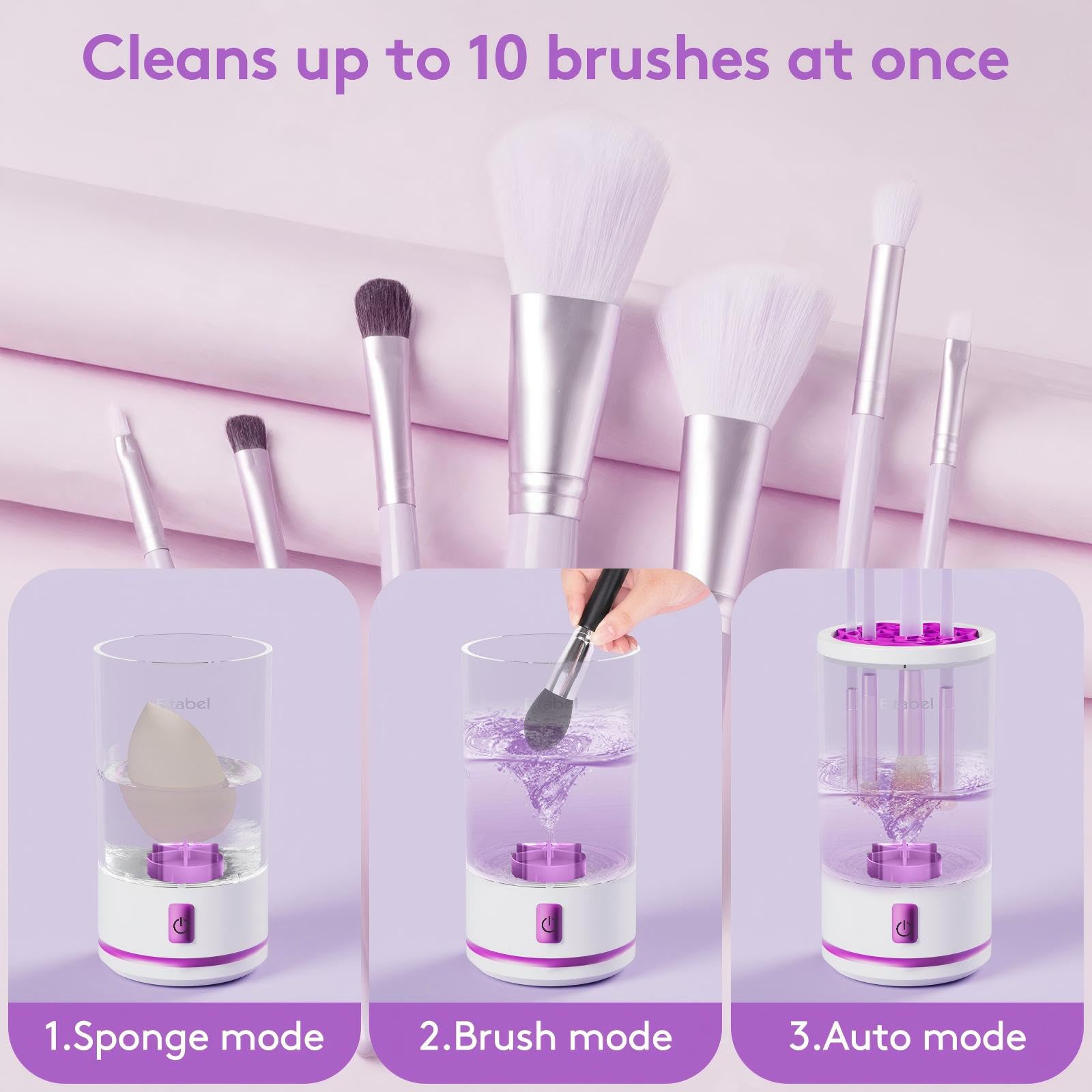 Nettoyeur électrique de pinceaux de maquillage, 2-en-1 Nettoyeur & Laveur, Spinner automatique pour tous pinceaux & éponges de toutes tailles