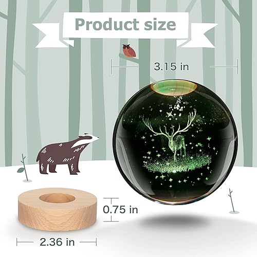 Miniatura 8 de ZQAOFKC Lámpara de bola de cristal con sistema galáctico 3D de 3.15 pulgadas, luz nocturna de bola de cristal K9 con base de madera, 7 colores que