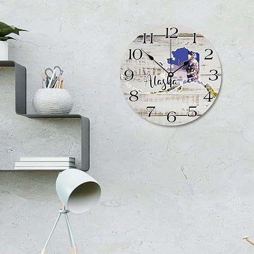 Miniatura 3 de Reloj de pared con diseño de mapa de Alaska, atracción turística, 12 pulgadas, funciona con pilas, silencioso, sin tictac, para dormitorio, sala de