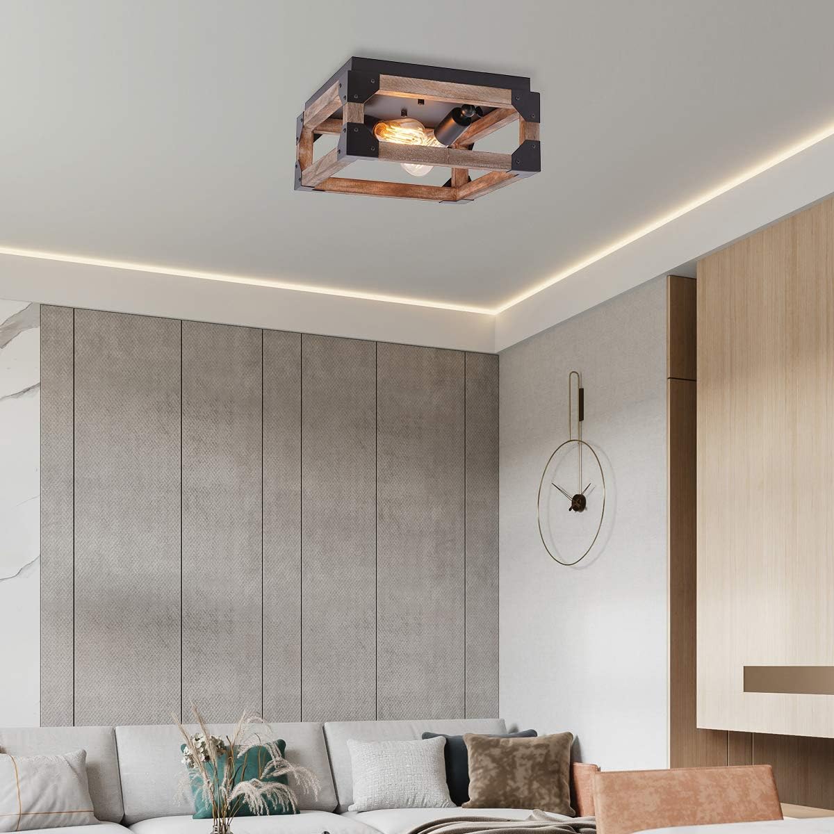 Blасk Frіdау - 60% оƒƒ Eyassi Wooden Farmhouse Ceiling Light, 2-Lights Flush Mount Close to Ceiling lamp Wood Industrial Lighting Fixtures for Living Room Kitchen Island Bedroom Hallway Entryway Closet Office Laundry