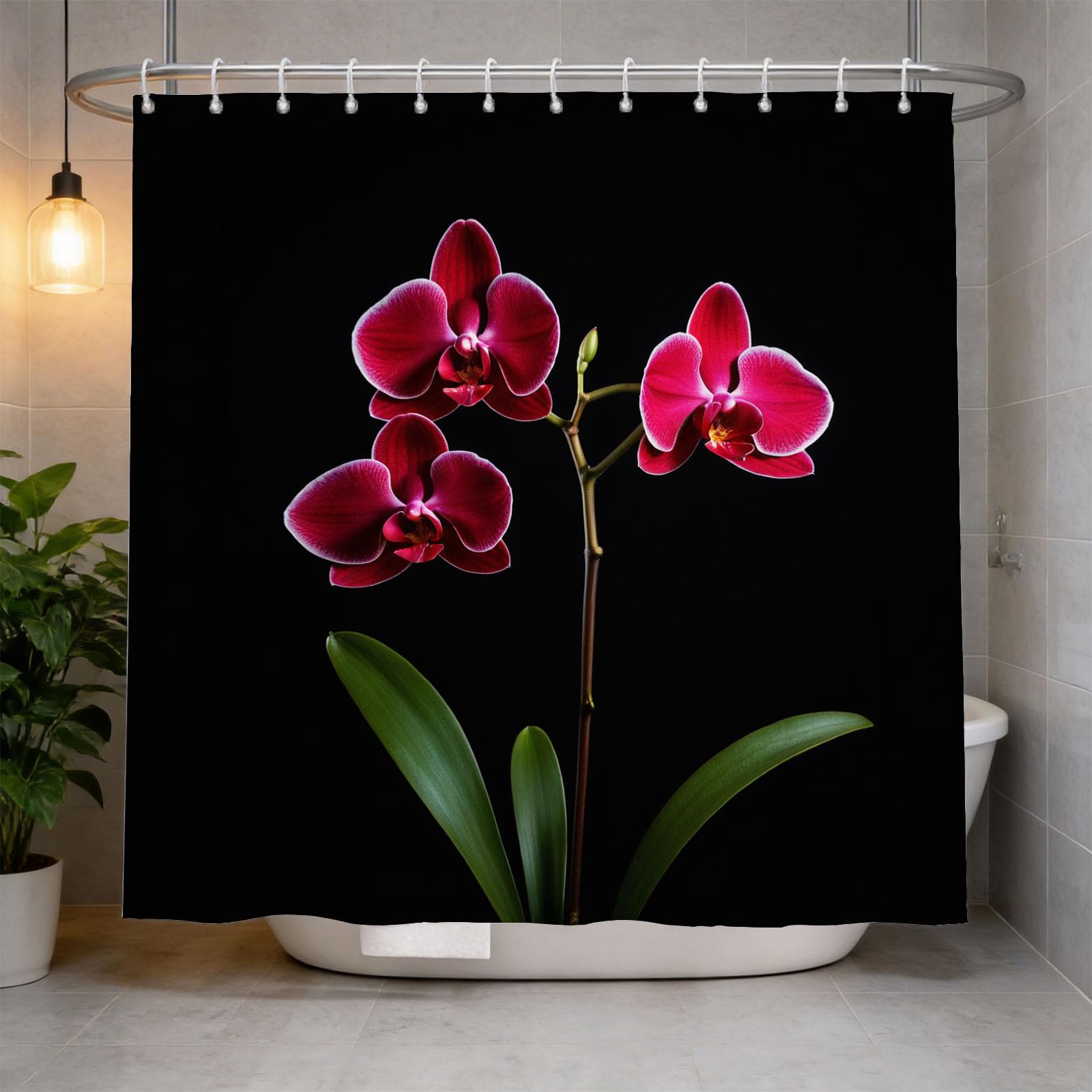 Hongduo 3D Orchid Shower Curtain for Stalls Bathtubs Floral Bathroom Decor Shower Curtain Set Polyester Fabric Waterproof 180x200cm/71X79 Inch with Hooks