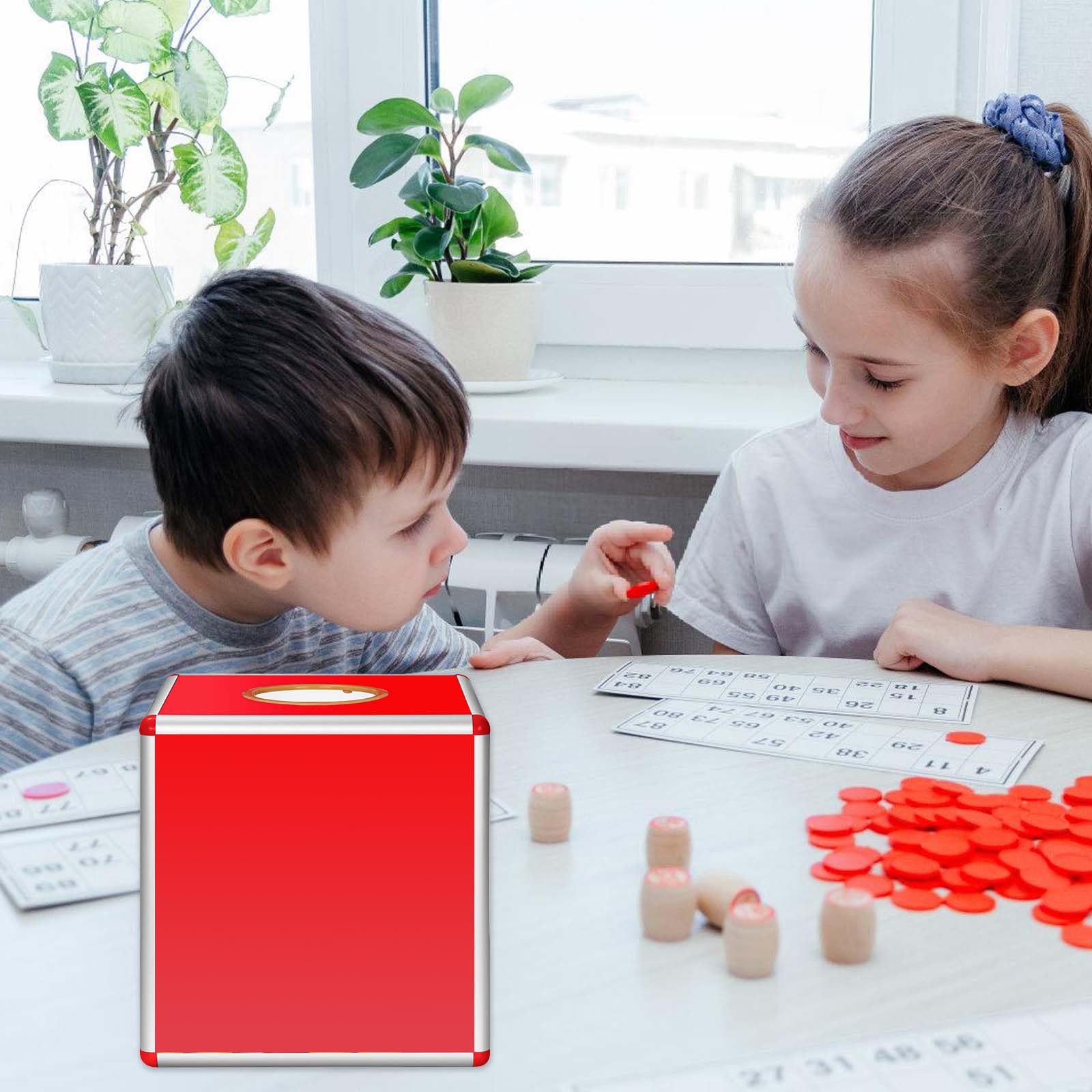 Boîte à tombola transparente de loterie, 25 cm, avec alliage d'aluminium, carrée, boîte de rangement pour collecte de fonds (rouge)
