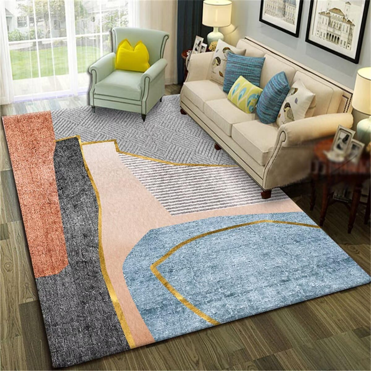 Weihnachtsteppich Bettvorleger Farbe einfache Linie Dekoration Wohnzimmer Schlafzimmer Teppich verschleißfest Non-Fading Vorhänge Schlafzimmer 80X200CM
