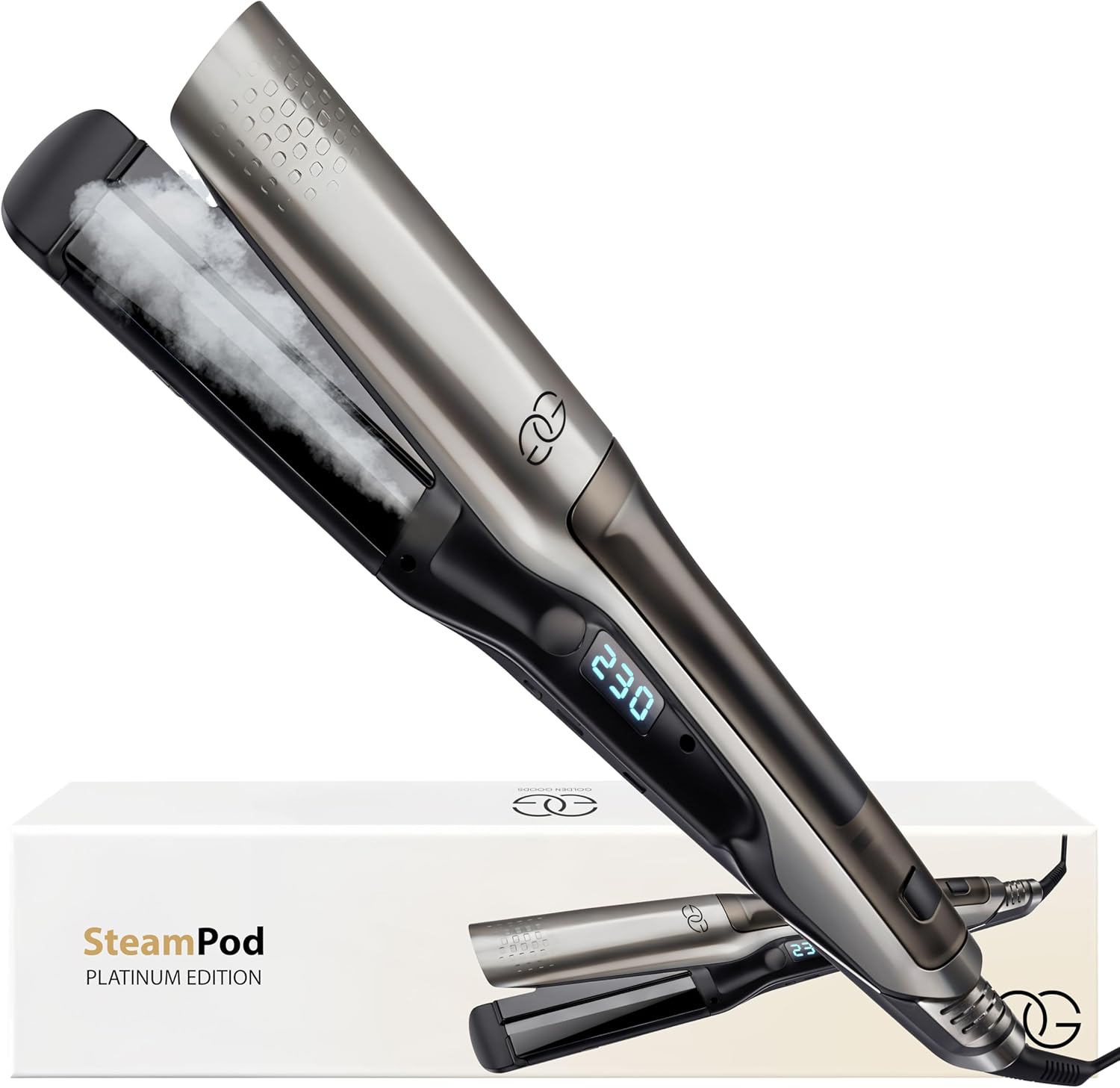 2 in 1 Stoom Stijltang – Stijlen & Krullen – Steampod Pro Platinum Edition – Professionele Stoom stijltang – 10 Temperatuurinstellingen tot 230ºC – Extra Brede Platen