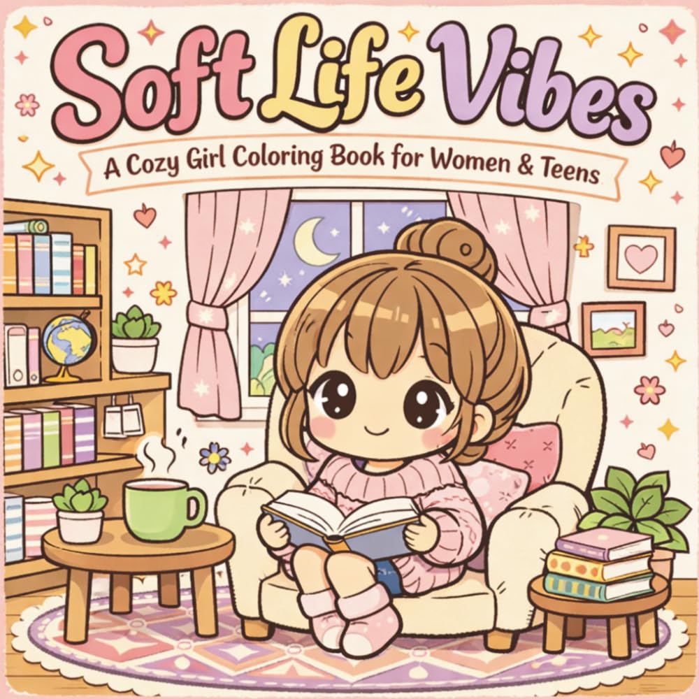 Soft Life Vibes: A Cozy Girl Coloring Book: Cute Kawaii Scenes for Stress Relief and Self-Care for Women & Teens