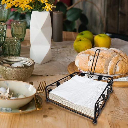 Miniatura 4 de Maypes - Servilletero rústico de hierro para mesa - Servilletero plano con brazo giratorio seguro para pañuelos de cocina - Servilletero negro para