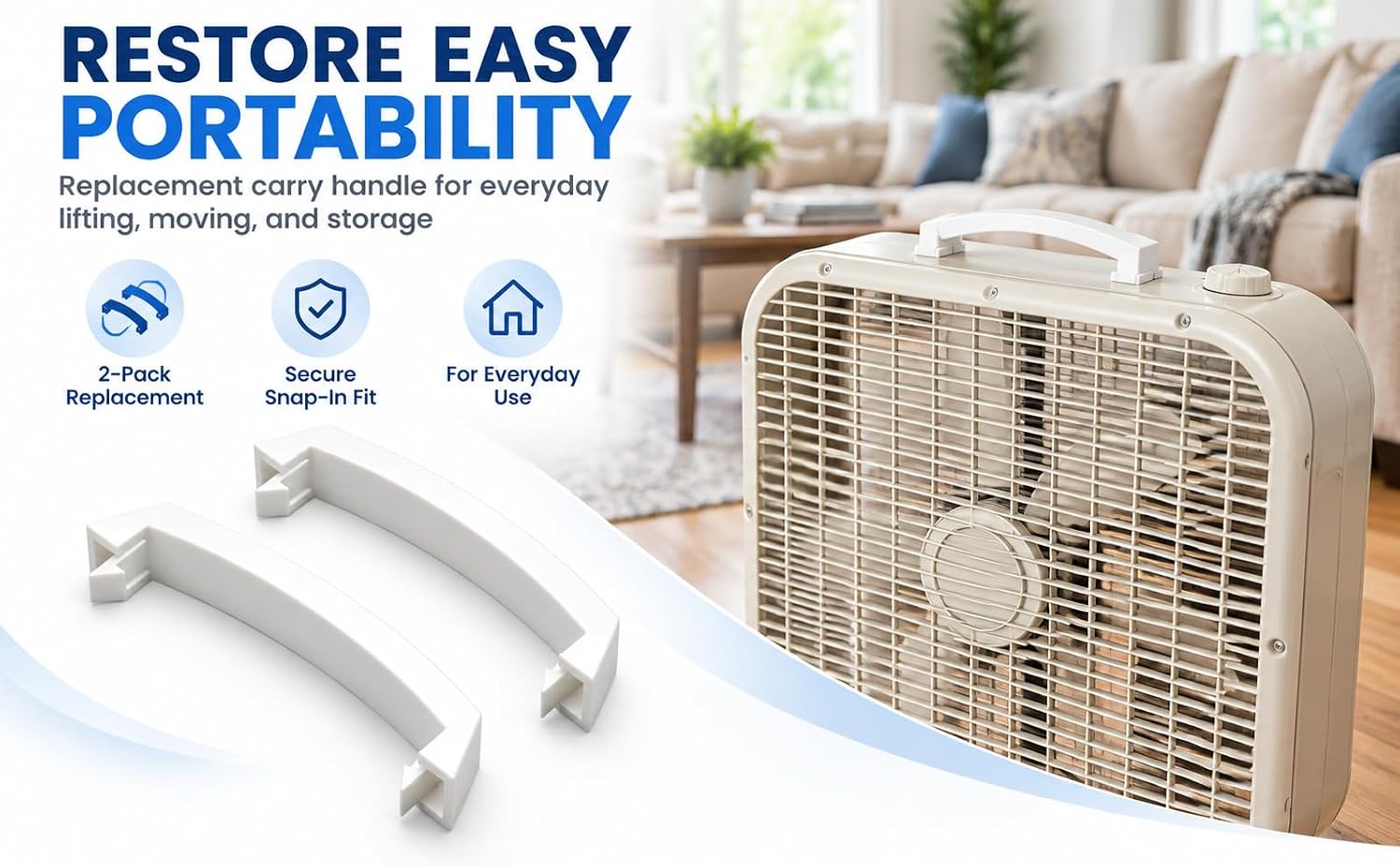 Box Fan Replacement Handle Compatible with Lasko, Portable Fan Carry Handle Replacement, Secure Snap-in Grip