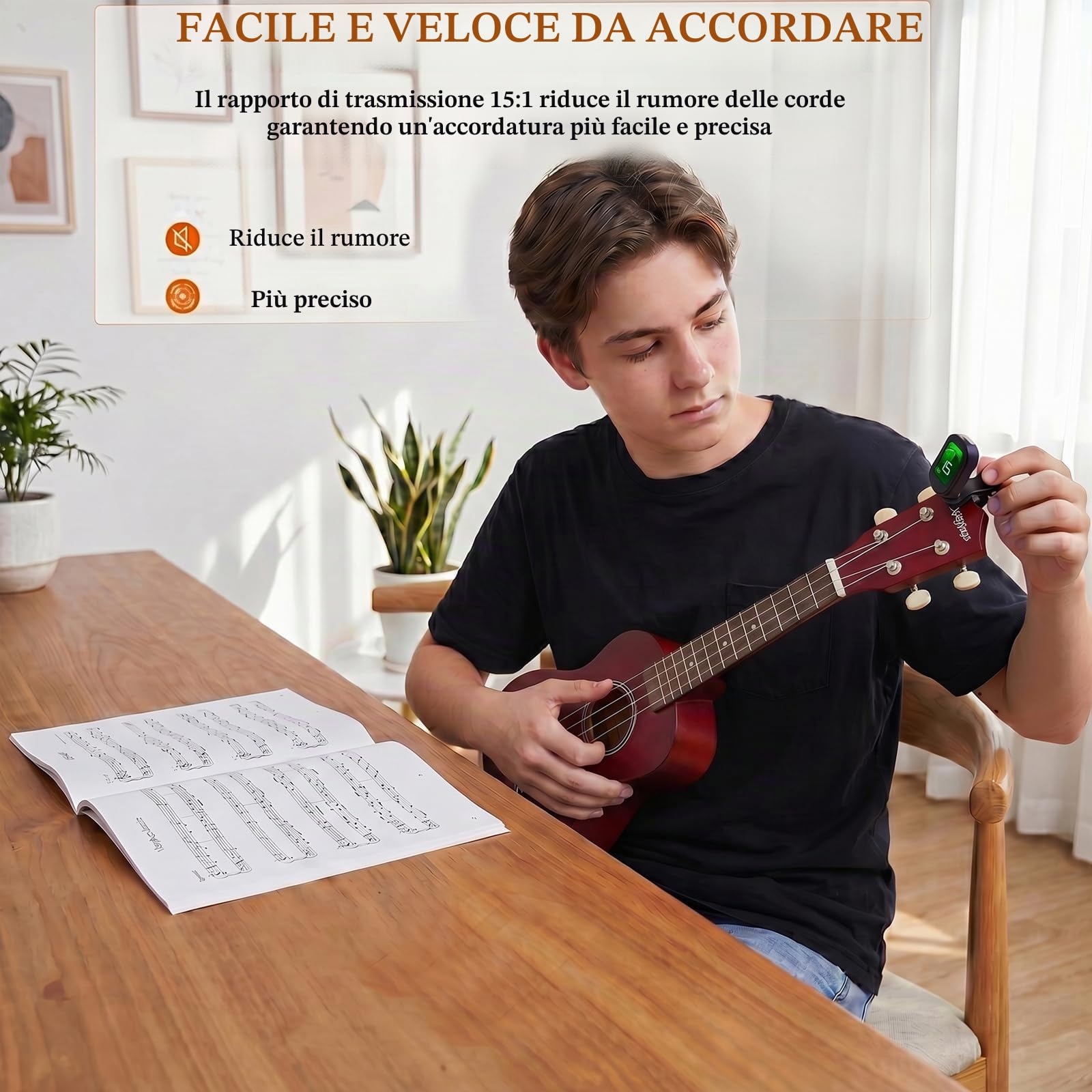 Everjoys Ukulele Soprano per Principiante Adulto Uculele da 21 Pollici con Borsa, Accordatore, Corde Aggiuntive, Cinturino, Plettri, Mogano