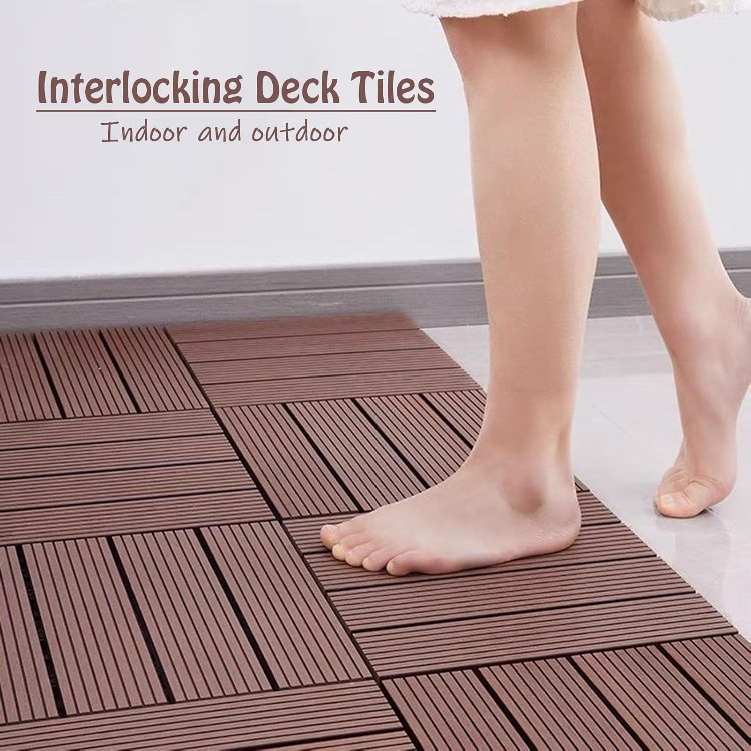 Dalles et lames de terrasse en composite, Tuiles de terrasse emboîtables en bois multicolores, paquet de 10(B-chocolate)