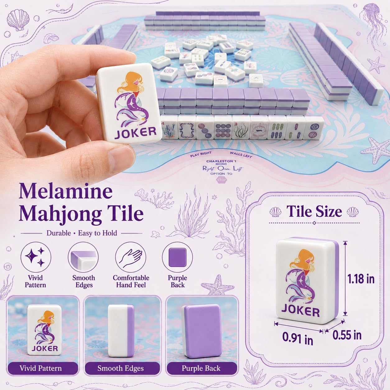 Purple Mahjong Tile Set, 168PCS Premium Melamine American Mahjong Game Sets Ocean Series 1.2” Mah Jongg Tiles with Portable Gift Box for Majong Players Girls’ Night & Weekly Clubs