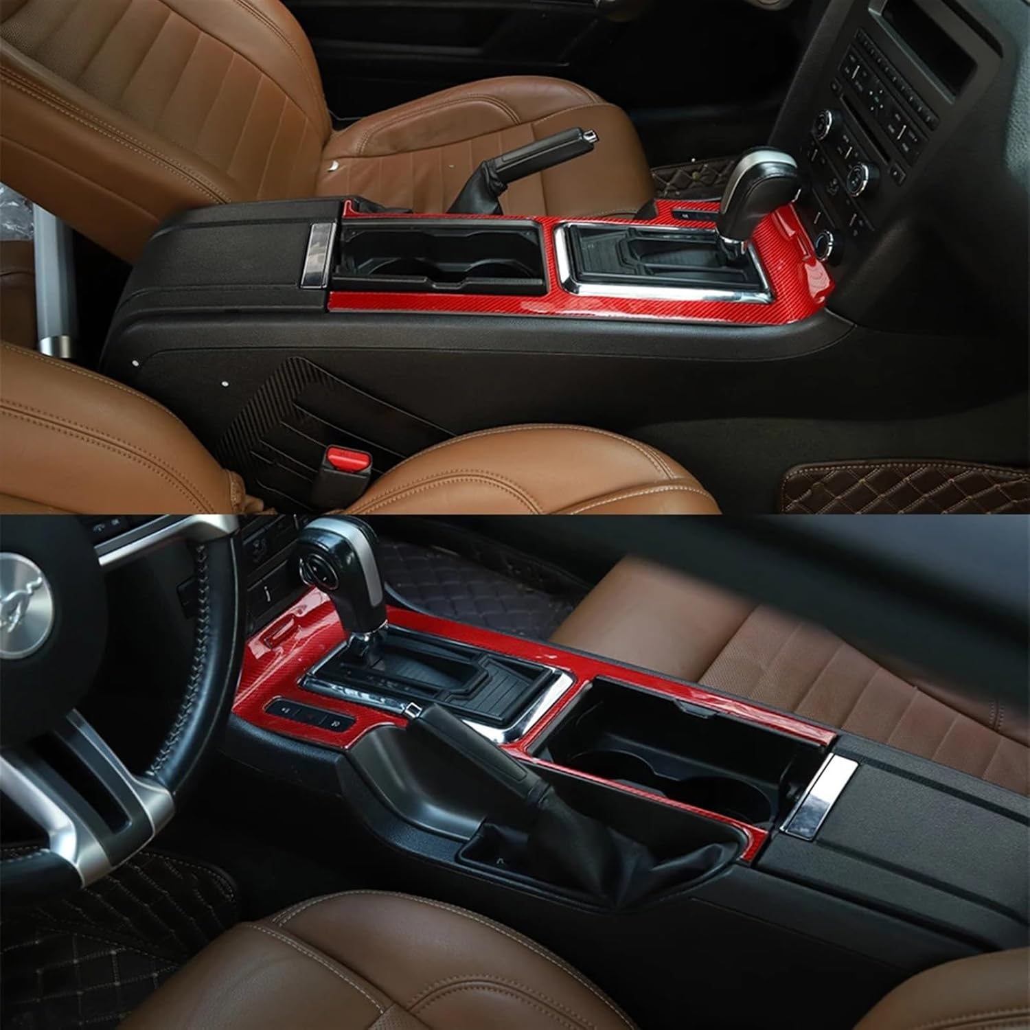 for Fords Mustang 2009-2013 Gear Shift Decoration Cover Trim Water Cup Holder Sticker Decal Car Interior Accessories Carbon Fiber(2Pcs-Carbon Fiber)