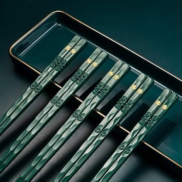 5 Pairs Food Grade Polymer Laser Engraving Japanese Chopsticks, Squared Edge Non-Slip Reusable Sushi Sticks Hashi Handmade Christmas Gift Five pairs antique chopsticks