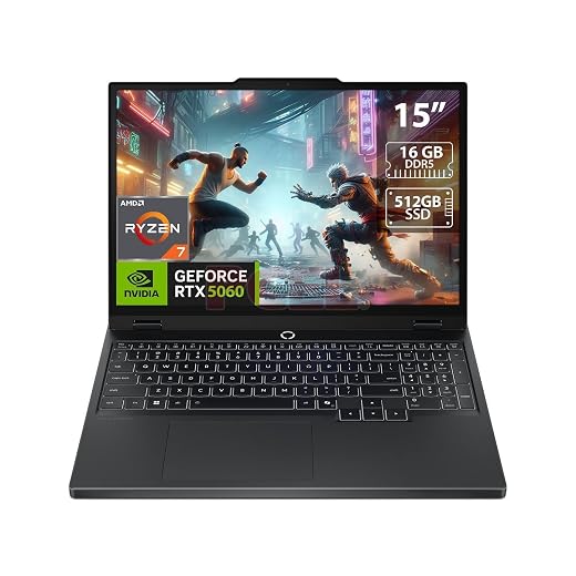 Lenovo Legion 5 RTX 5060 AI Gaming Laptop, 15.1" OLED WQXGA 165HZ, AMD Ryzen 7 260, NVIDIA GeForce RTX 5060, 16GB RAM 512GB SSD, Windows 11 Home, Eclipse Black (2025 Model)