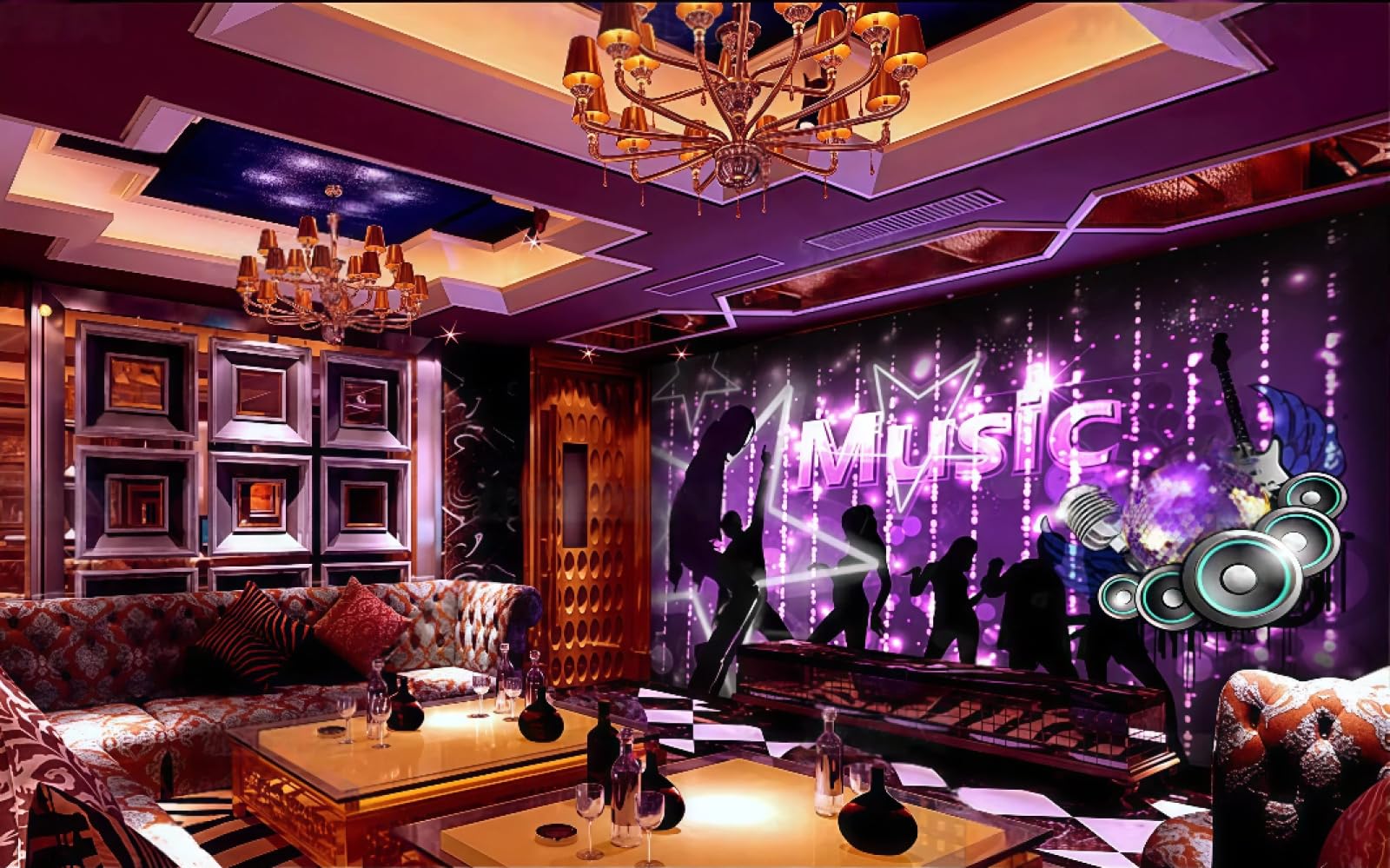 Tapeta Świeże fioletowe światła muzyczne taniec muzyczny bar zachodnia restauracja tło ściana popołudniowa herbata kawiarnia tapeta, 3D, 200 x 140 cm