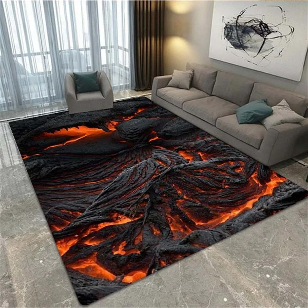 Tapis Imprimé 3D Volcan Lave Magma MystéRieux Et CréAtif Pour Salon Chambre à Coucher Canapé Tapis De Sol AntidéRapant Pour Enfants Tapis De Jeu Pour GarçOns Adolescents Carpet (Colour 2,160x200 cm)
