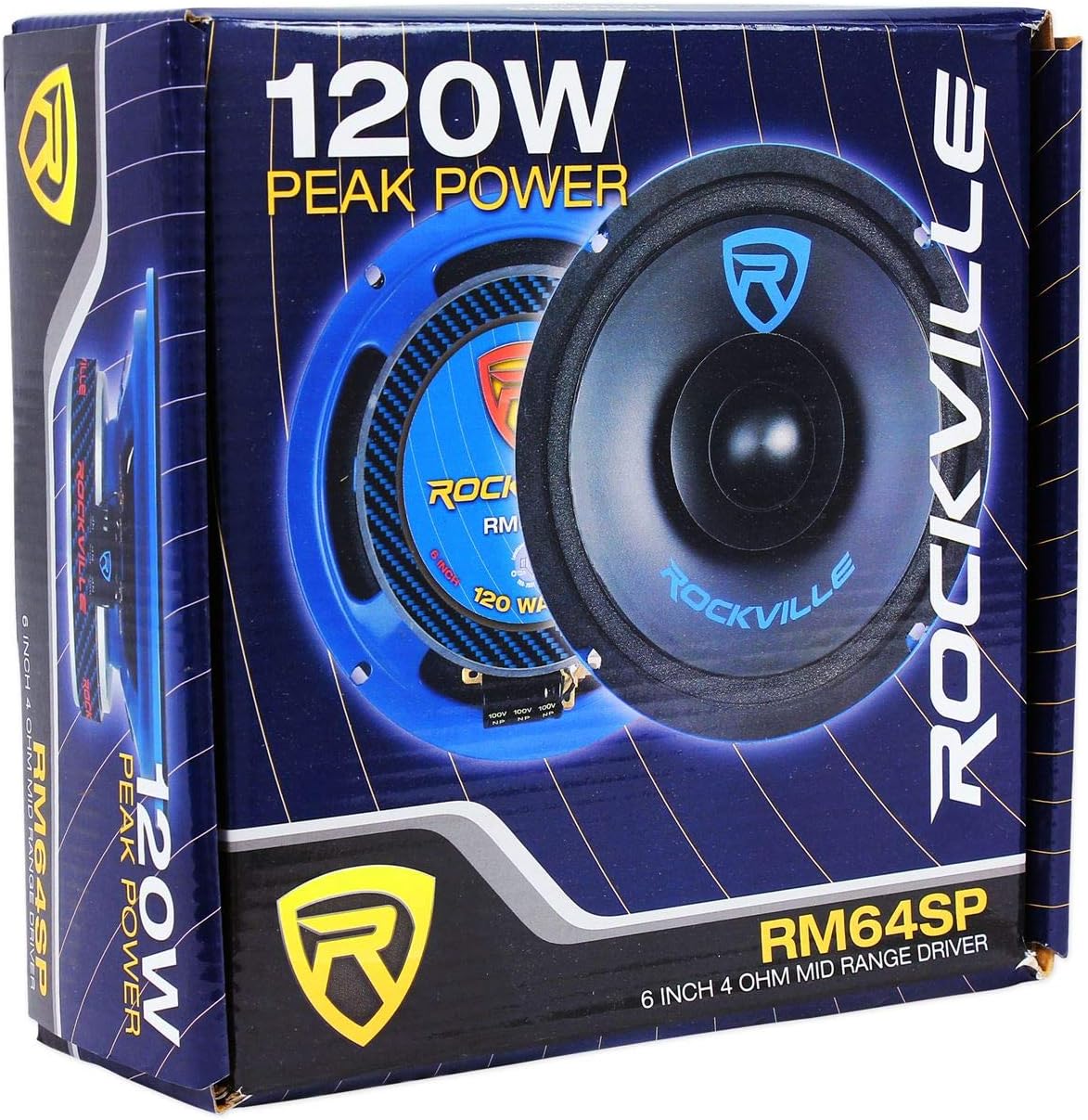 Rockville RM64SP 6.5-in 480-Watt Peak/240-Watt RMS 4-Ohm Super Performance Mid-Bass Midrange Car Speakers, Kevlar Reinforced Pulp Cone, 60 oz Magnet, Bullet Phase Plug, 4-Piece