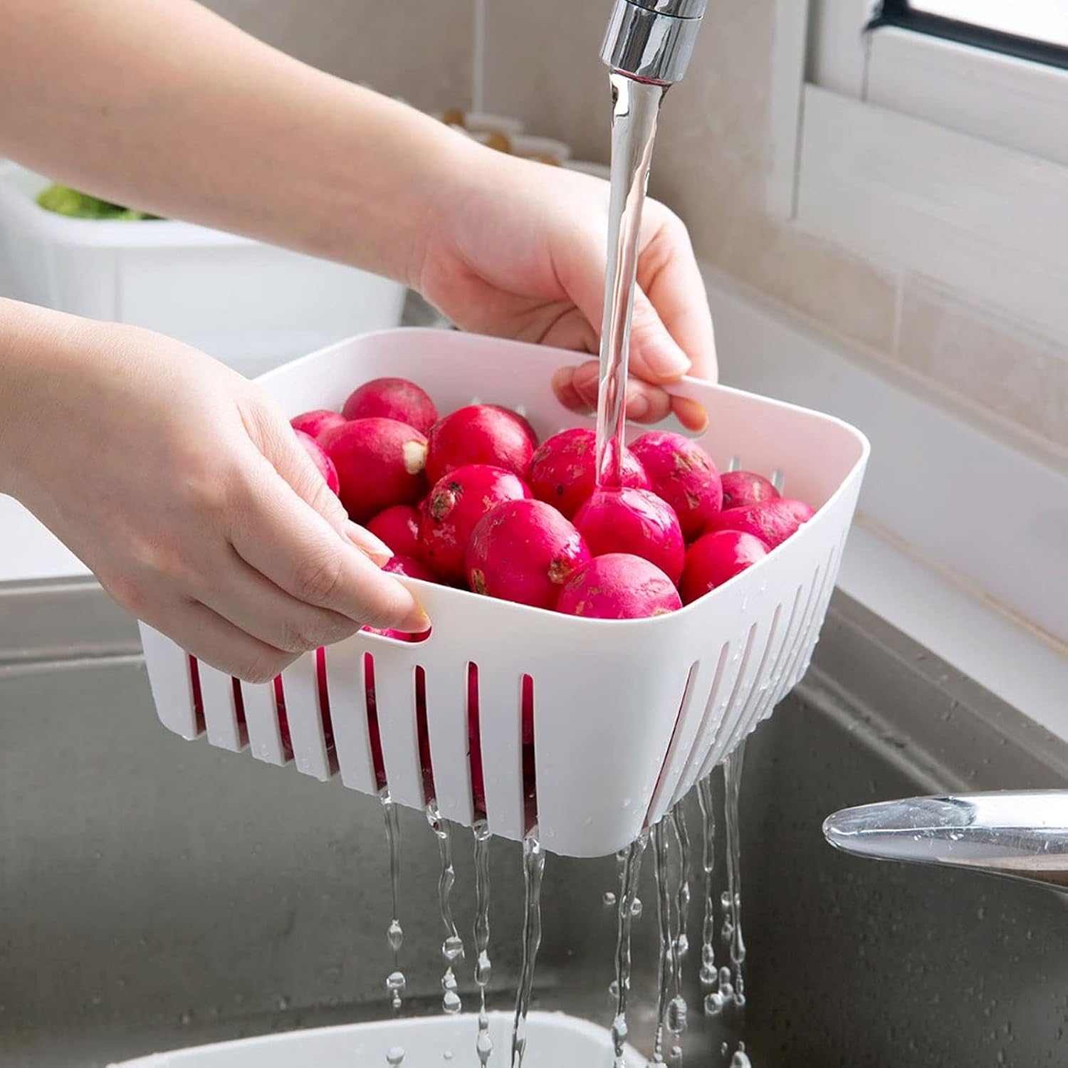 Kitchen Strainers Sink Double Drain Basket Colander Vegetables Fruit Washing Strainer Food Tray Plate Storage Kithchen Organizer