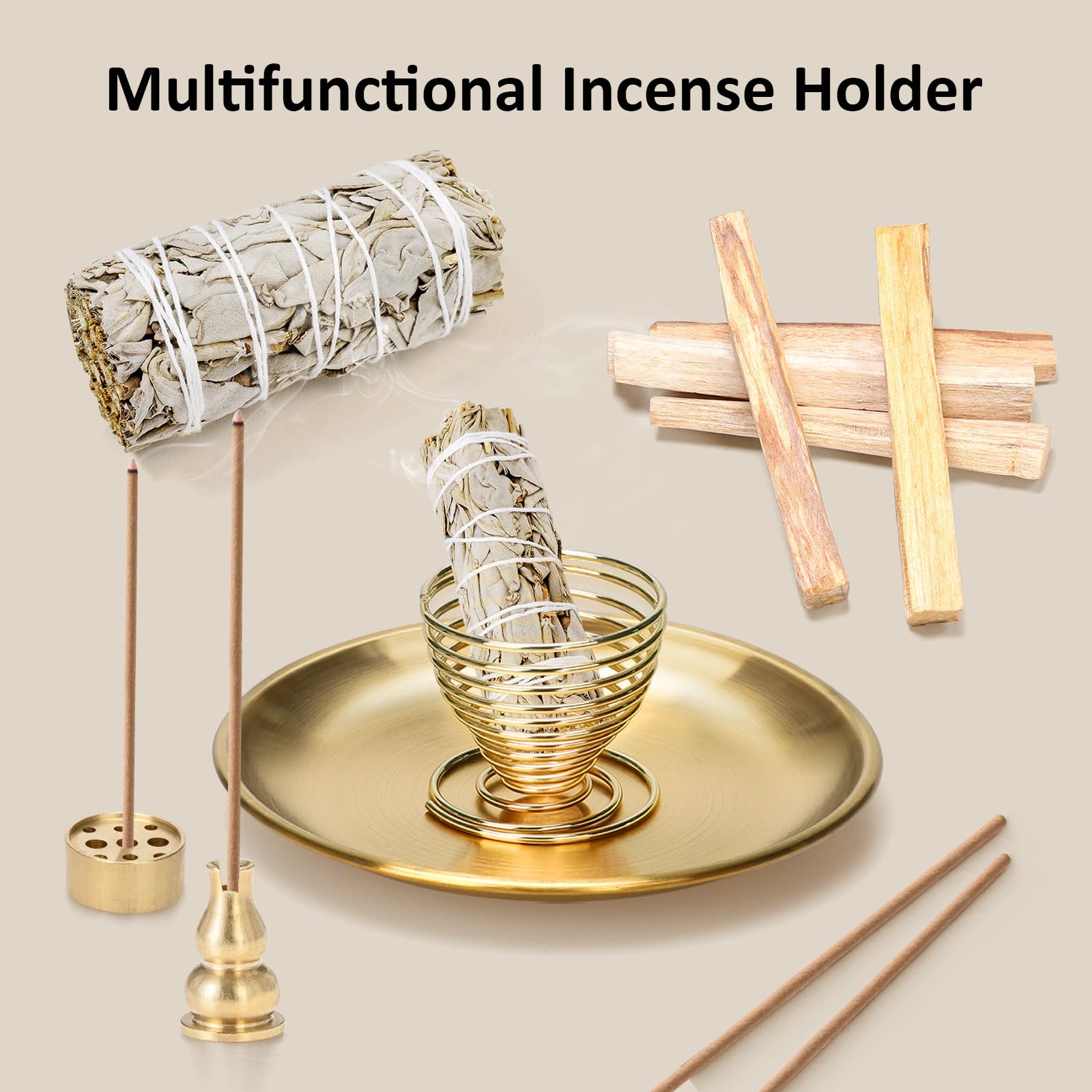 Set 5 In 1 Porta Incenso In Ottone - Supporti Per Bastoncini E Coni Con Vassoio Raccoglicenere, Per Yoga E Meditazione - 2