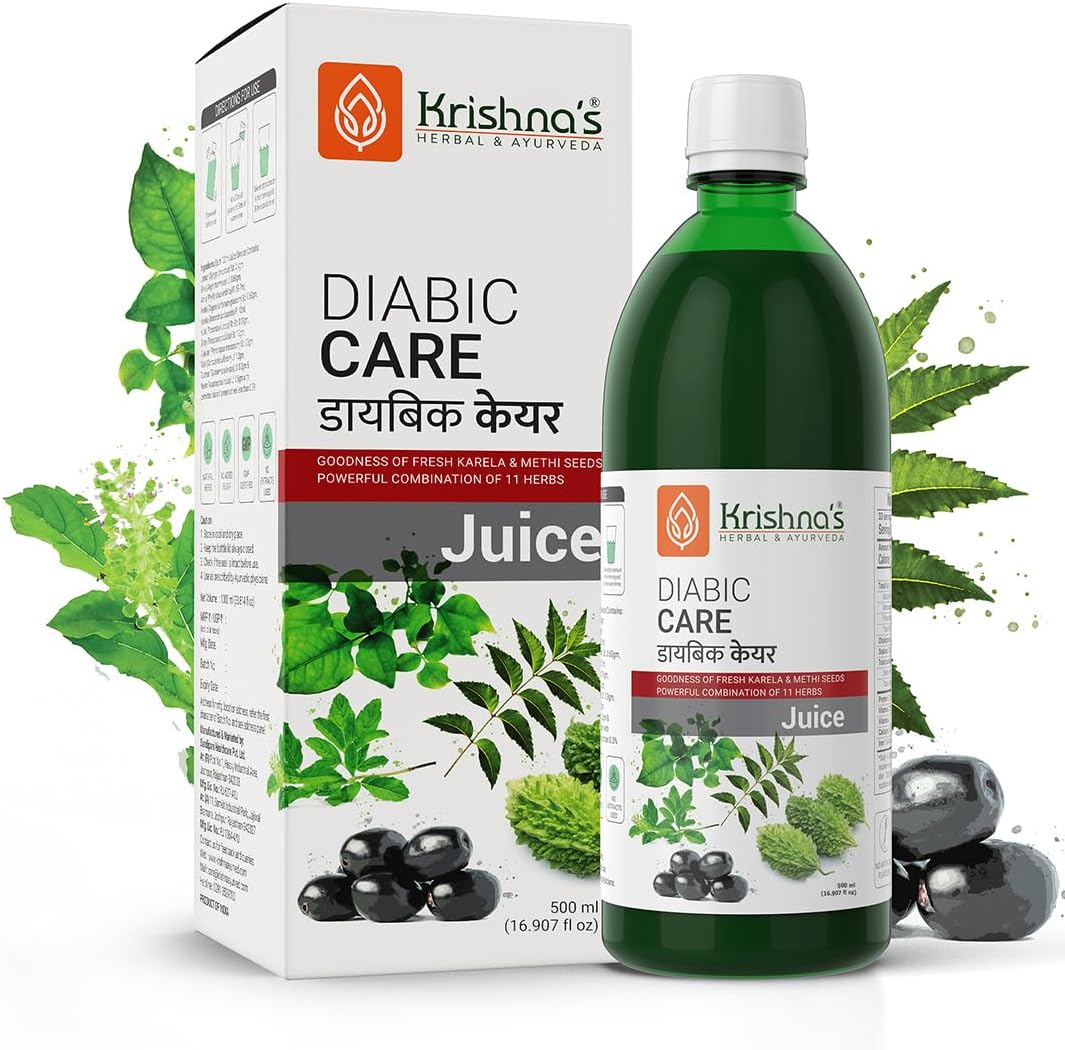Krishna's Herbal & Ayurveda Diabic Care Juice, Contains Karela Jamun Neem Amla, Sugar Free, Helps in High Cholesterol, Heart Health, Health Drink, Made in India – 500 ml (Pack of 1)
