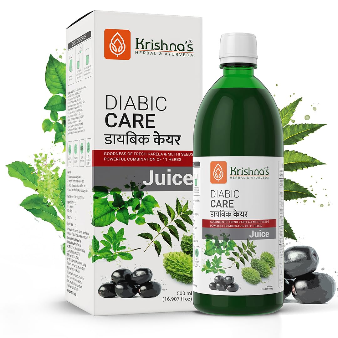 KRISHNA’S HERBAL & AYURVEDA Diabic Care Juice – 500 Ml (Pack Of 1) | Blend Of 11 Herbs Methi, Amla, Karela, Jamun, Kutki, Guduchi & 5 Other Herbs To Manage Sugar Levels | Made In India