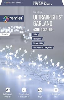 Premier Decorations UltraBrights - Guirnalda multiacción con temporizador 430 LED, color blanco