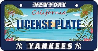 Blue Yankees Design License Plate Frame Durable New York Baseball Team Decorative Stainless Steel Car License Plate Cover for Men Women Boys Girls Fans 12 X 6 Inch