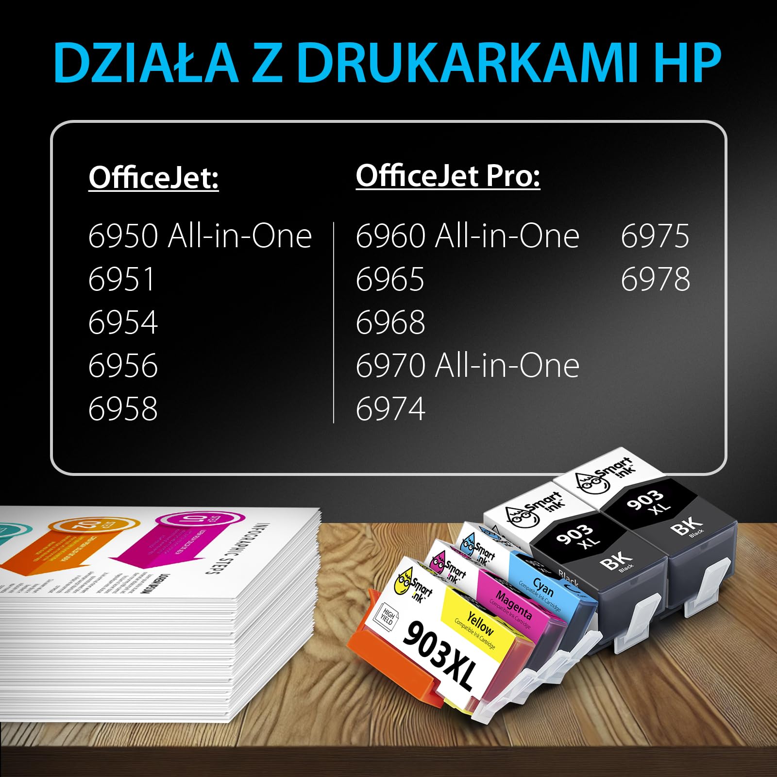Smart Ink Kompatybilne Tusz Zamiennik do HP 903XL 903 XL (pięciopak) z Zaawansowaną Technologią Chipu do użytku z Officejet 6950 Officejet Pro 6960 6970